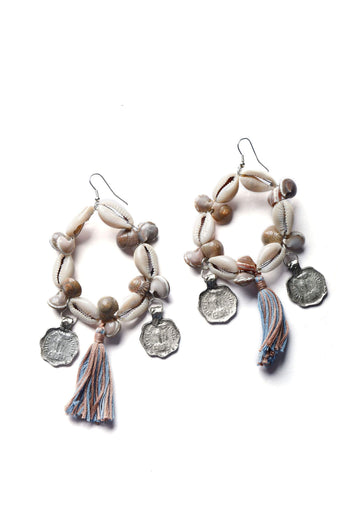 Seashell And Coin Hoops Earrings